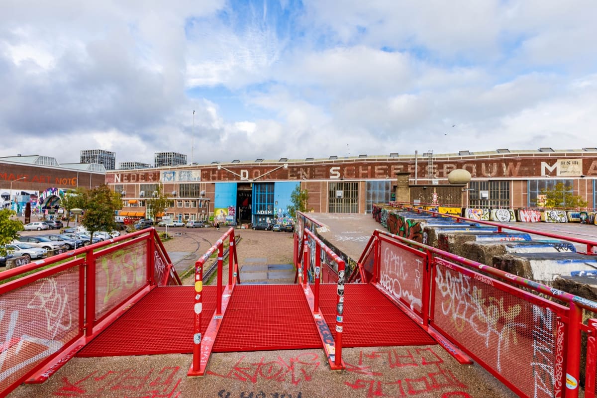 Industrial buildings and street art at NDSM Wharf in Amsterdam Noord