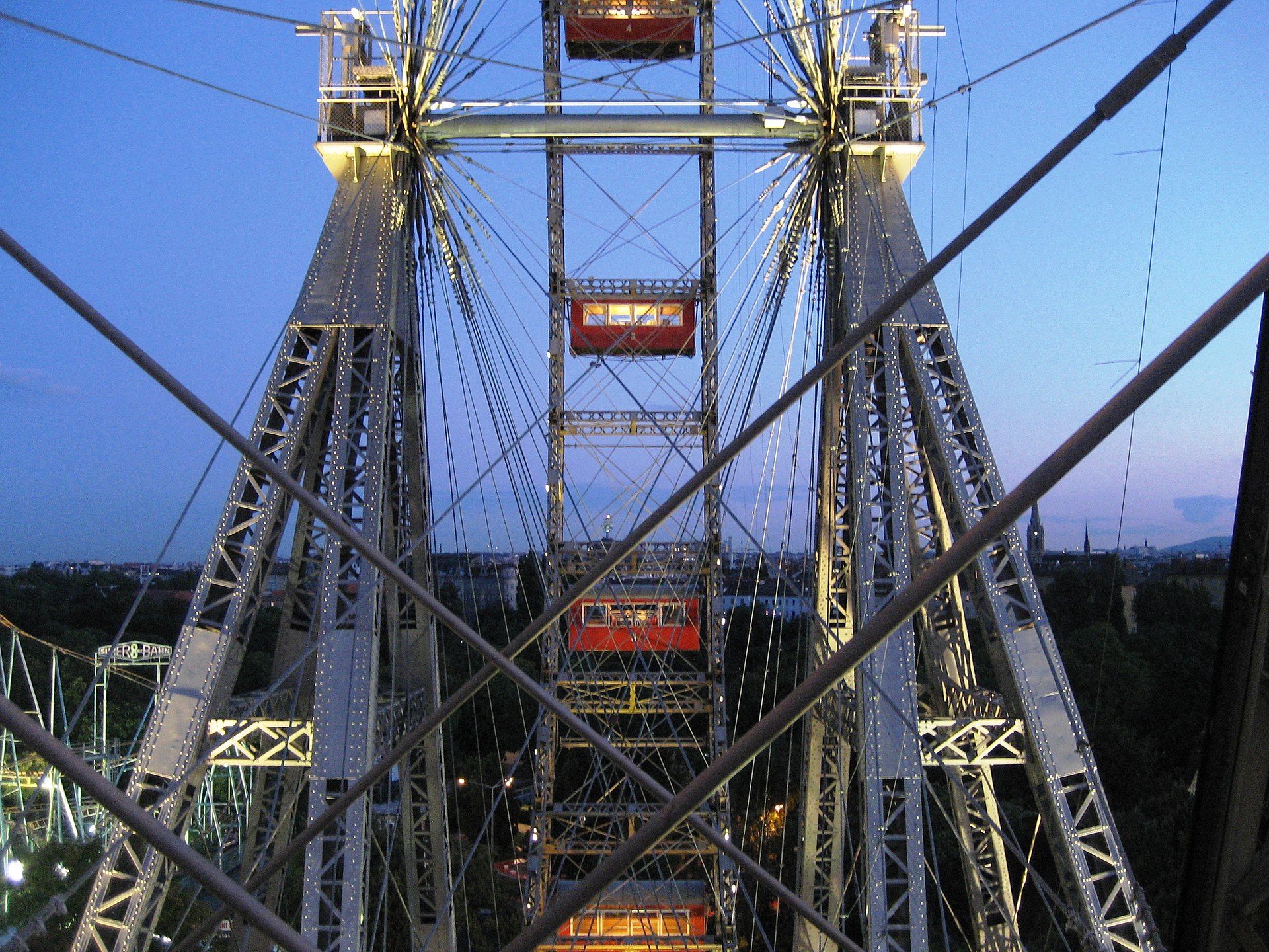 Illuminated Giant Ferris Wheel in the Vienna Prater at night