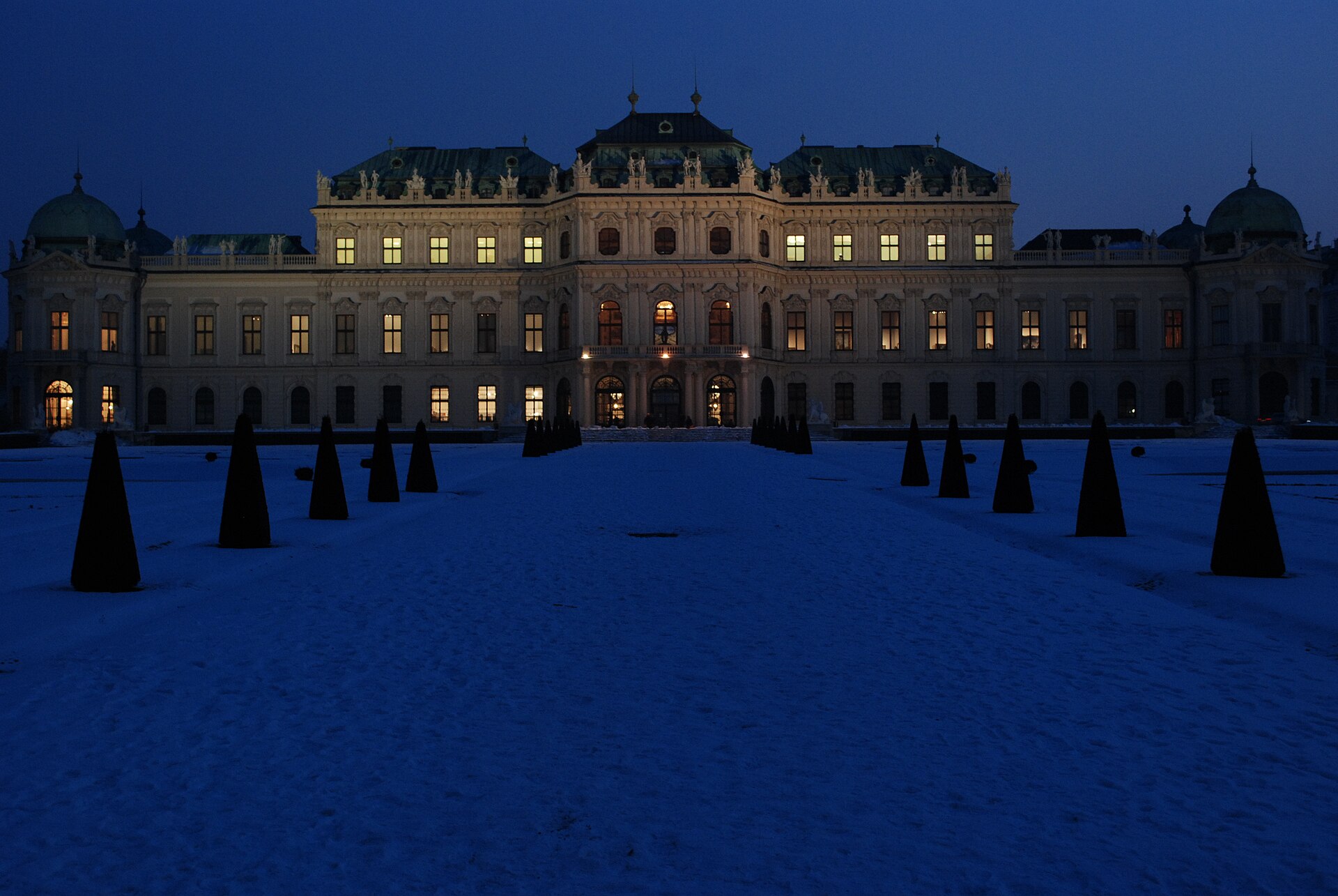 Upper Belvedere Palace reflected in its garden pool in Vienna